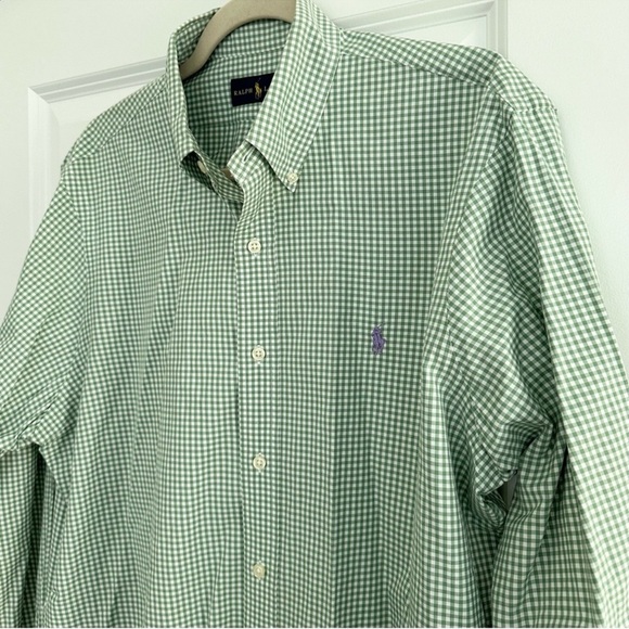 Ralph Lauren Oversized Green & White Checkered Gingham Oxford Shirt Purple Polo - Picture 14 of 16